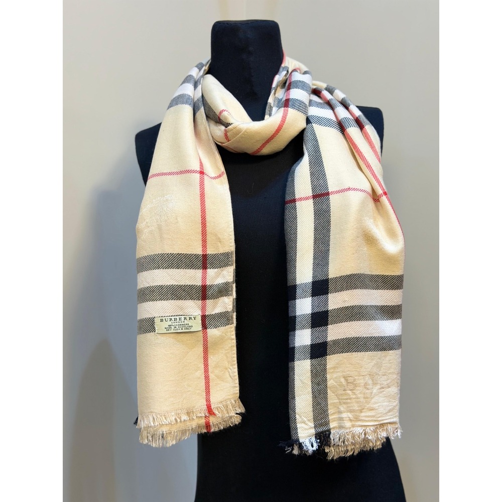 Burberry London Cashmere Scarf Nova Check Made in Scotland Beige Wrap